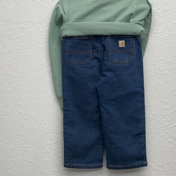 NWT Carhartt Kids Sz 24mo Mint Dog Graphic LSS and Matching Denim Pant Set - Picture 6 of 9